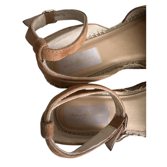 MICHELE LOPRIORE Tan Suede Espadrille Ankle Strap Flats Size 38 - Picture 9 of 10